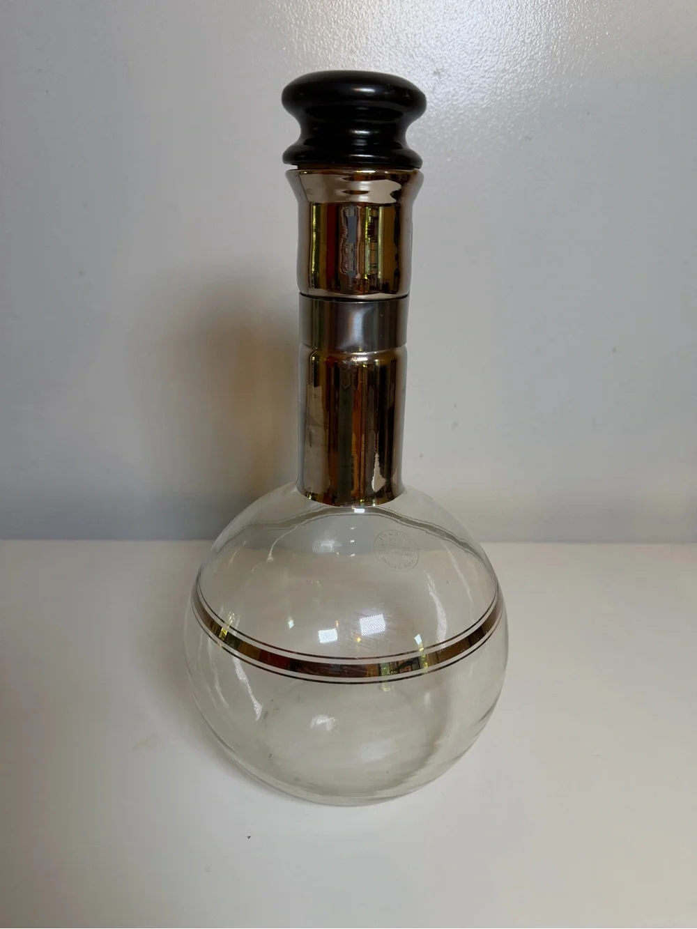 Vintage Inland Glass Handblown Carafe Decanter MCM Wood Cork Lid Clear Beverage
